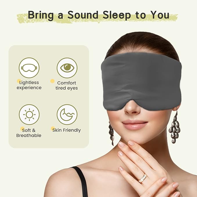 100% Handmade Bamboo Sleeping Eye Mask for Women for Men,Night Masks,Organic Sleep Mask,Blockout Eye Mask for Sleeping,Large Size Adjustable (1 PC, Dark Grey)-FemmiqueWomen