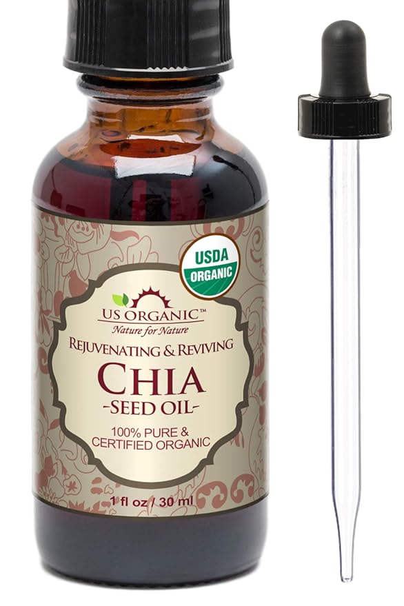 US Organic Chia Seed Oil, Certified Organic, Pure & Natural, Cold Pressed Virgin, Unrefined, Sourced from Paraguay, in Amber Glass Bottle w/Glass Eyedropper (1 oz (30 ml))-FemmiqueWomen