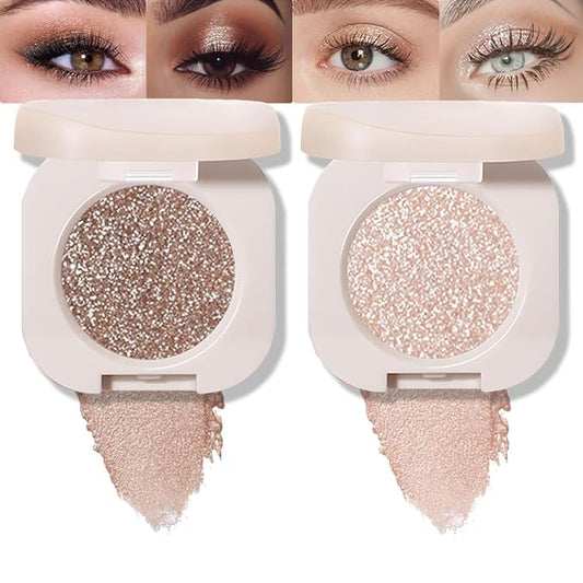 2Pcs Single Color Glitter Eyeshadow, Light Monochrome Pressed Glitter Matte Shimmer Eyeshadow, Talc-Free, Paraben-Free, Cruelty-Free, Lightweight Long-Lasting Single Eyeshadow Palette 10#+11#-FemmiqueWomen