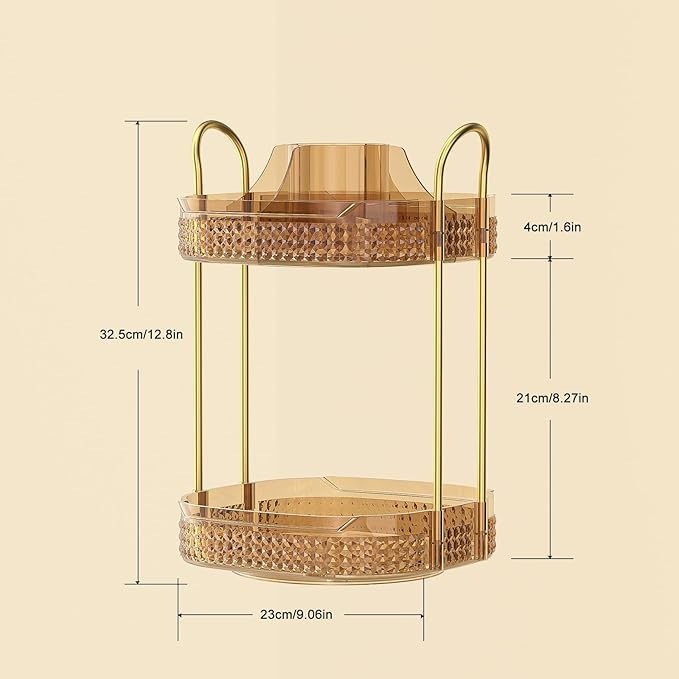 360° Rotating Makeup Organizer 2 Tier, Large Skincare Clear Make Up Storage Spinning Perfume Organizers for Bathroom Counter Dresser, Pink-FemmiqueWomen