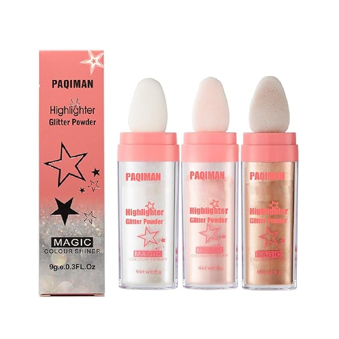 3 Color Glitter Powder Highlighter Makeup,Body Brightens the Natural Three-Dimensional Face Blusher Patting Glitter Powder Highlighter Makeup (01# 02#03#)-FemmiqueWomen