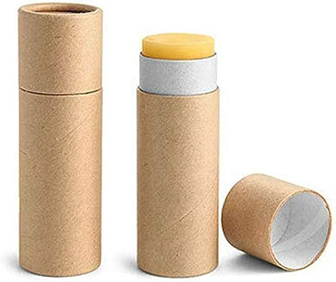 12 Pcs 0.3 Oz Paperboard Lip Balm Tubes 10ml Empty Cardboard Krafts Tubes Lipstick Tube Refillable Lip Gloss Container Solid Perfume Tubes Chapstick Container for DIY Cosmetic Samples Deodorant(Brown)-FemmiqueWomen