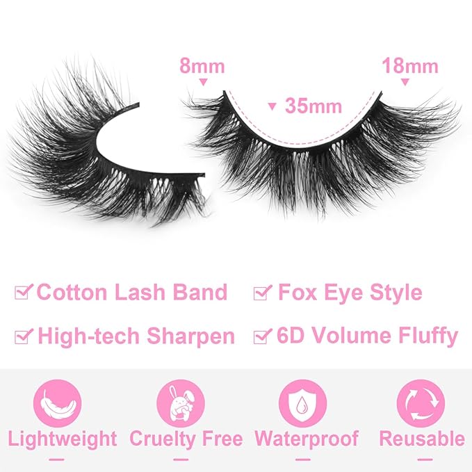 Mink Lashes False Eyelashes Wispy 3D Volume Cat Eye Faux Mink Eyelashes Natural Look 18mm Strip Eyelashes Pack 7 Pairs by Kiromiro-FemmiqueWomen