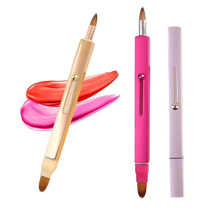 Lip Applicator Brush - 3 Pack Exquisite Professional Dustproof Retractable Lip Brush - Makeup Lipstick Lip Gloss Applicators (Pink Red Gold)-FemmiqueWomen