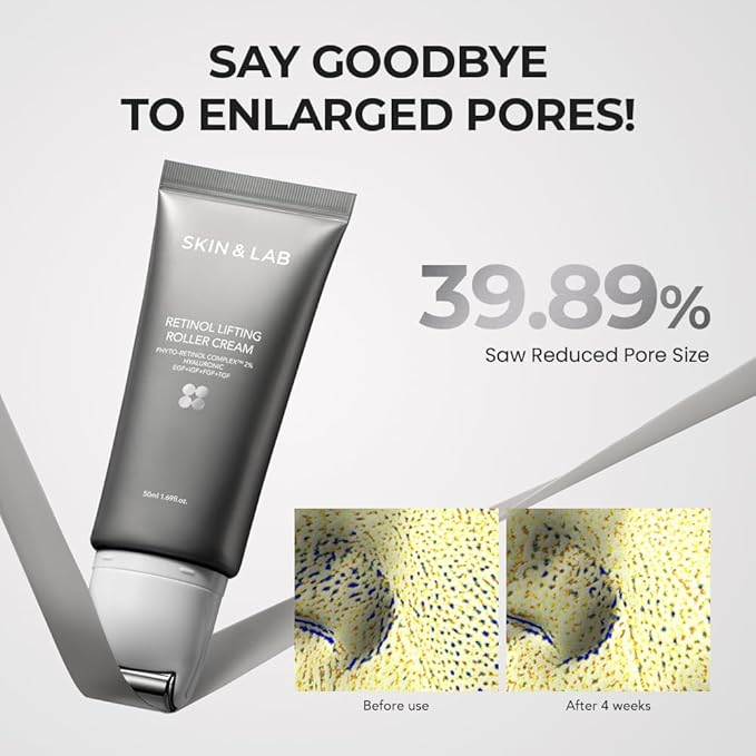 [SKIN&LAB] Retinol Lifting Roller Cream with Massage applicator, Vegan Anti Aging Face and Neck Cream for Reduce Wrinkles and Fine Line, For Face, Neck, Décolleté Wrinkle Care, 1.69 fl. oz.-FemmiqueWomen