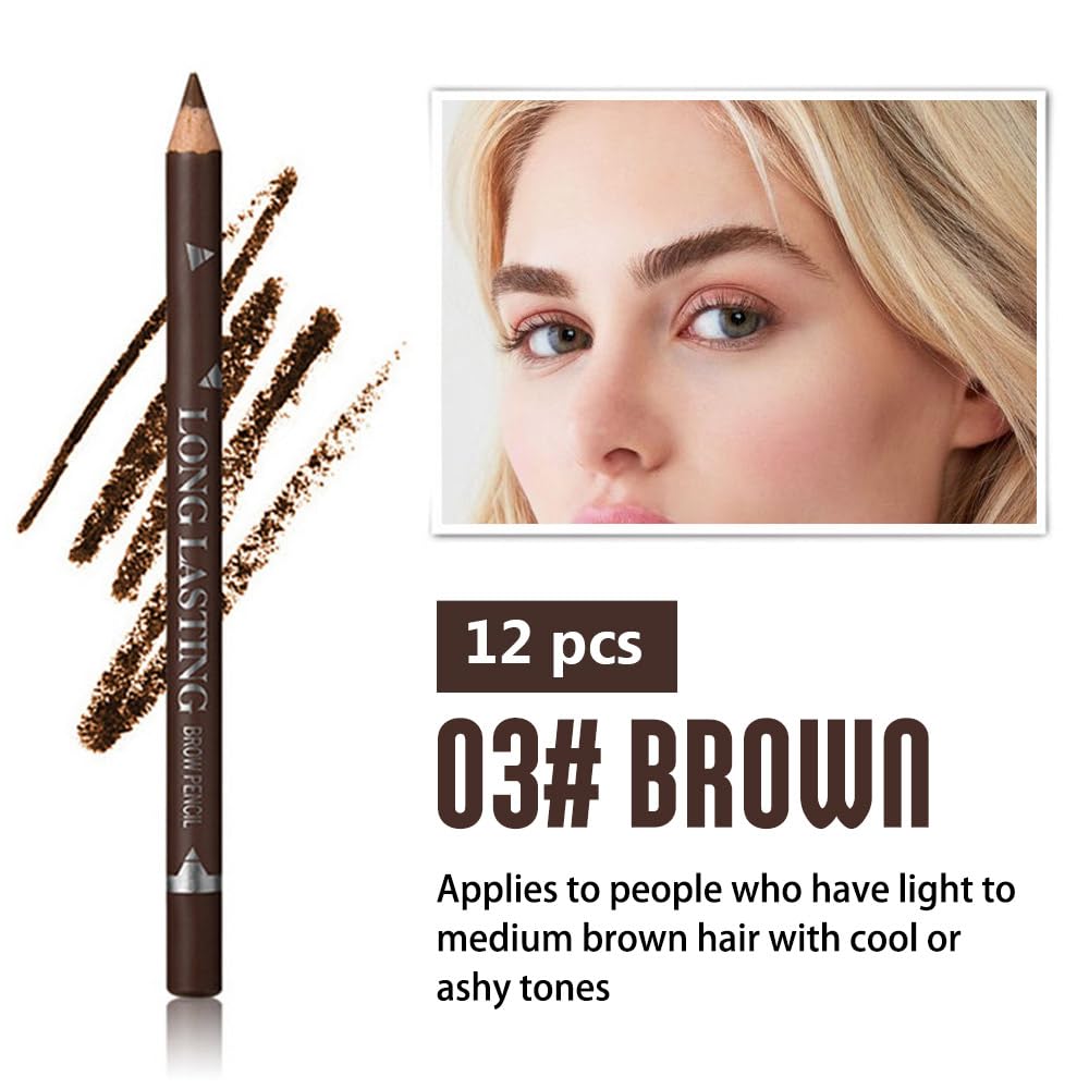 12Pcs Eyebrow Pencils for Women, Wooden Hard-Core Brown Eyebrow and Eyeliner Pencil, Long Lasting Waterproof and Sweat-Proof, Beginner Makeup Brow Pencil, Create a Natural Eye Brow Makeup-FemmiqueWomen