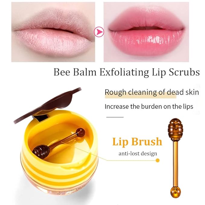 2 PCS Bee Lip Balm Honey Lip Balm Pot,Lip Exfoliating Lip Mask Hydrating & Prevention Dry and Cracked Lip Scrubs Exfoliator, Honey Lip Sleeping Mask Fade Lip Lines Bee Lip Balm-FemmiqueWomen