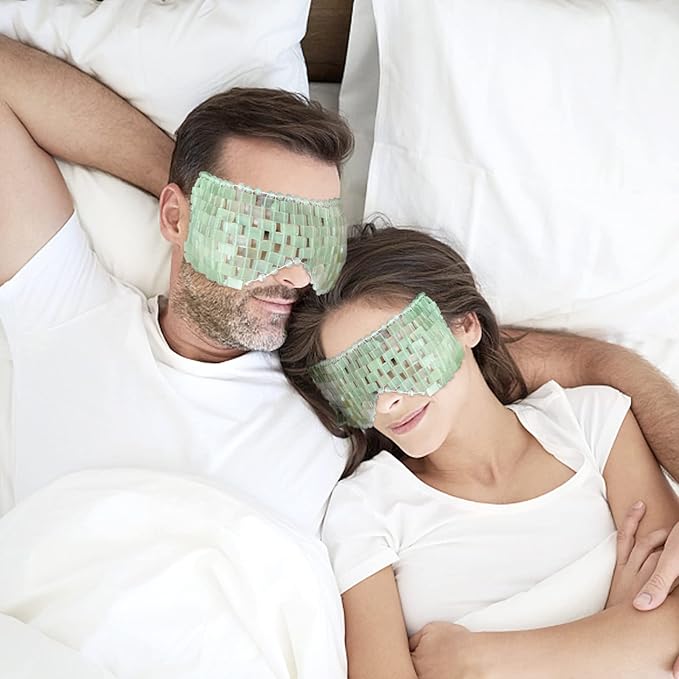 Jade Eye Mask, gemshan 2 Pcs Stone Eye Mask Hot or Cold Use, Green Jade Facial Eye Sleeping Mask-FemmiqueWomen