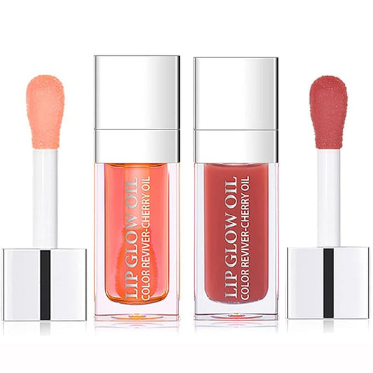 2 Set Lip Oil Hydrating Tinted Lip Balm, Plump Lip Gloss Lip Care Transparent Toot Lip Oil Tinted, Fresh Texture & Non-sticky, Nourishing Repairing Lightening Lip Lines Lip Care Products (Pink / Rosewood)-FemmiqueWomen