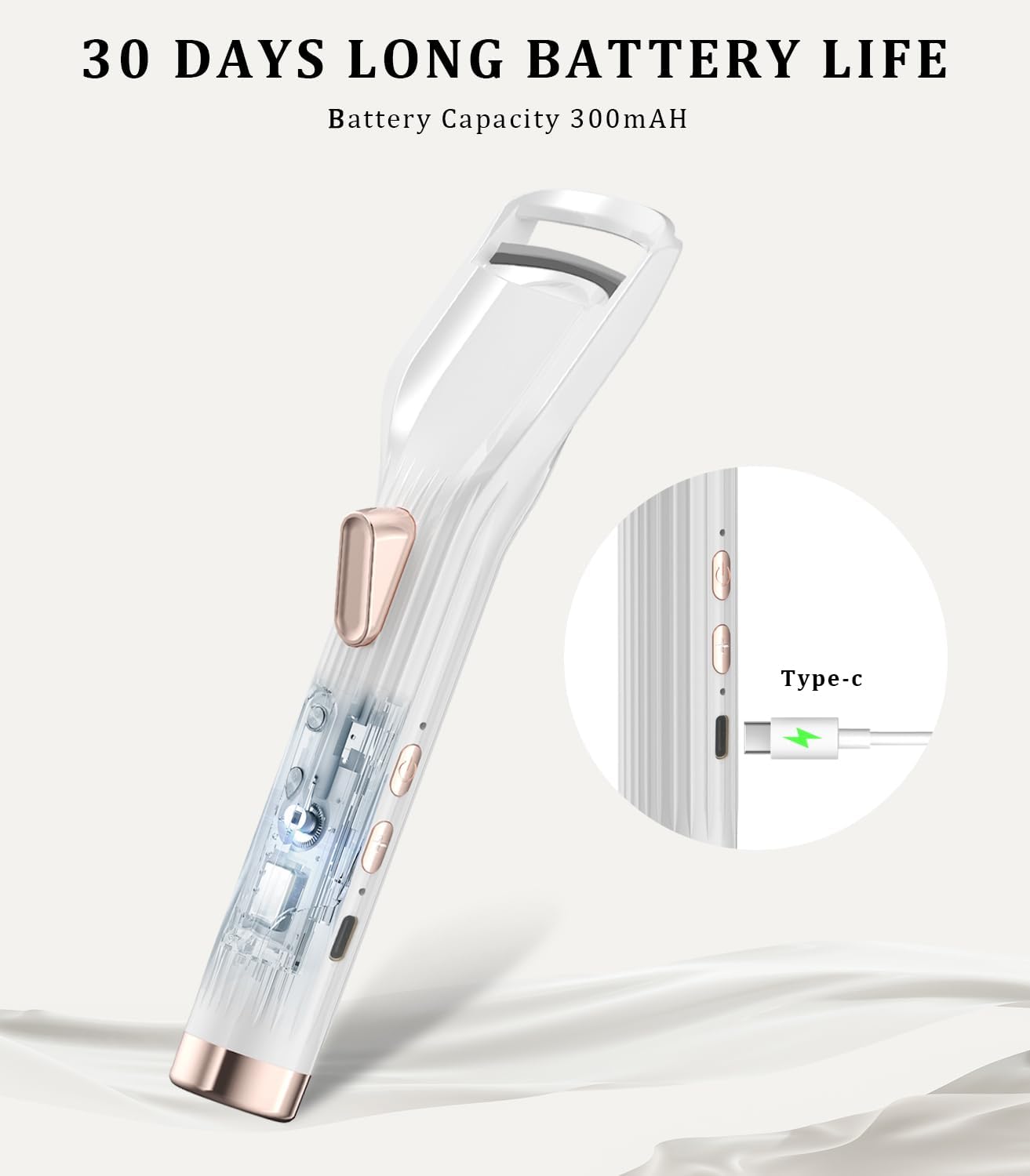 Heated Eyelash Curler Premium PRO - Fast Heat up in 8s - 24 Hours Long Lasting - Rechargeable Electric Eyelash Curler with Type-C, 2 Heat Modes, Anti-Burn Eyelid, Gift for Women Girls, White-AB-FemmiqueWomen