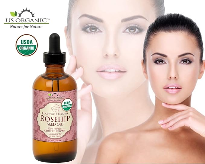 US Organic Rosehip Seed Oil, USDA Certified Organic, Cold Pressed, Virgin Organic, Amber Glass Bottle and Glass Eyedropper for Easy Application - 4 oz (115 ml)-FemmiqueWomen