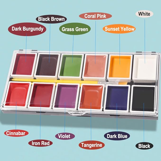 12 Colors Alcohol Activated Makeup Palette Set with Mimic Wound Sponge Makeup Egg for SFX Makeup Halloween Makeup-FemmiqueWomen