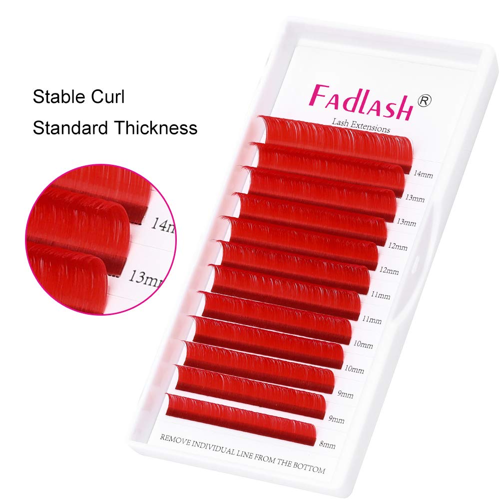 Colored Lash Extension Easy Fan Volume Lashes C Curl Self Blooming Lash Extensions Matte Rapid Volume Eyelashes Extension (Red Color 0.07-C, 8-14mm)-FemmiqueWomen