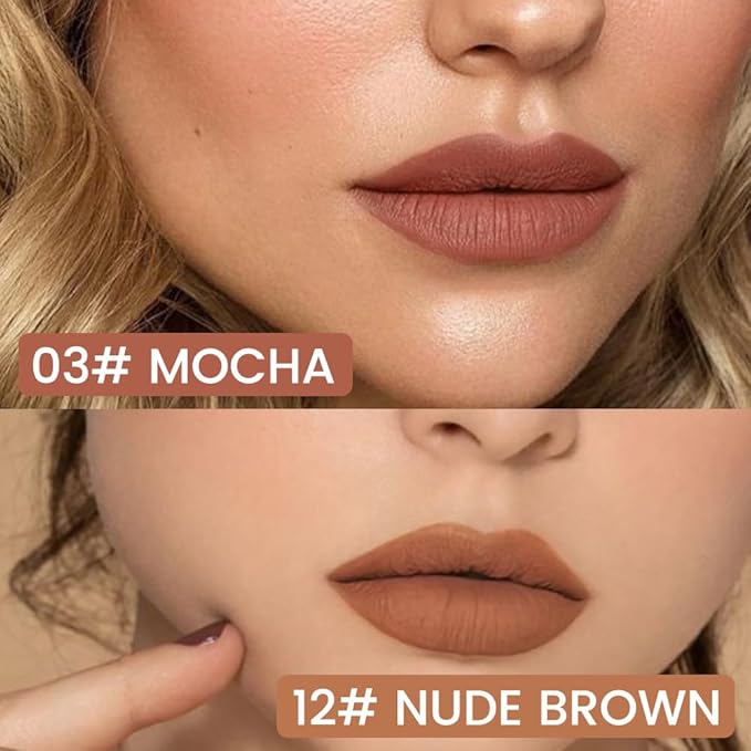 2Pcs Longwear Liquid Lip Liner Stain Marker Pen Set Long Lasting Waterproof, Mocha Nude Brown Matte Semi Permanent 24 Hour Lip Liner and Lipstick Combo, Color Stay Lipliner All Day Lip Stains peel off-FemmiqueWomen
