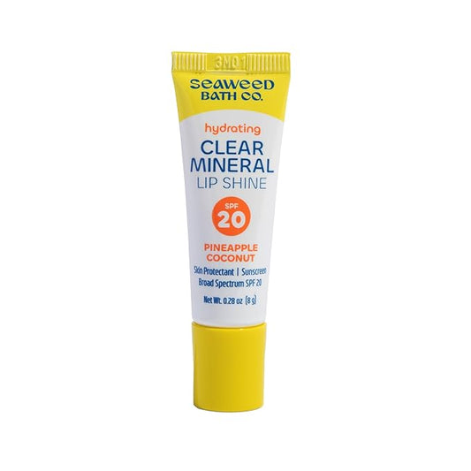 Seaweed Bath Co. Hydrating Clear Mineral Lip Shine SPF 20 Sunscreen Zinc Oxide Lip Balm, 0.28 Oz, Moisturizing Care for Dry, Chapped Lips-FemmiqueWomen