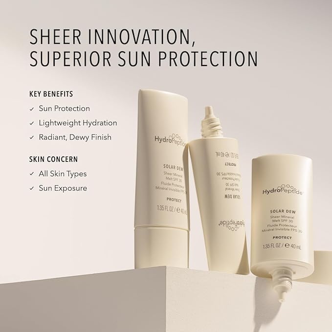 HydroPeptide Solar Dew Sheer Mineral Melt SPF30 Facial Moisturizer, Sunscreen & Primer, 1.35 Ounce-FemmiqueWomen