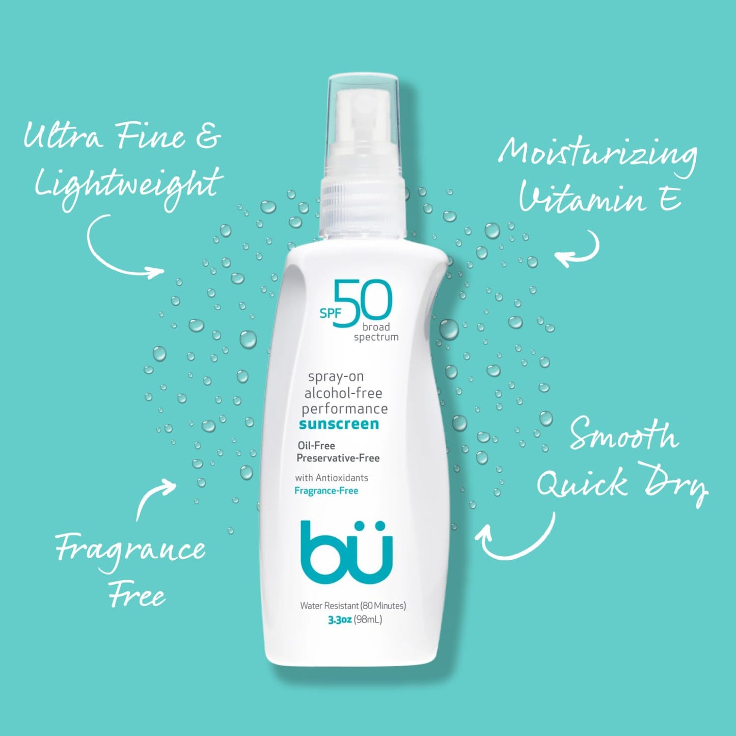 BU SPF 50 Sunscreen Spray for Face and Body, Fragrance Free, Clear Non Aeorsol, Non Greasy and Water Resistant (3-pack)-FemmiqueWomen