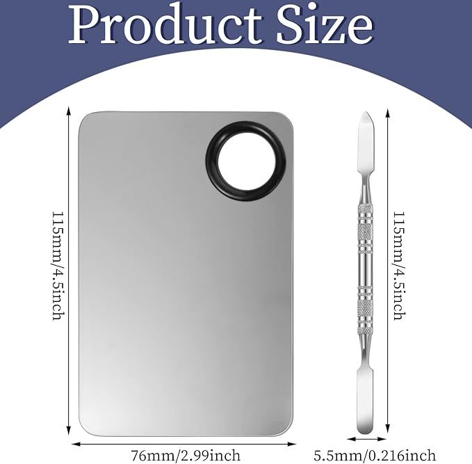 2 in 1 Set Makeup Mixing Palette, Stainless Steel Foundation Palette with Spatula for Mixing Foundation Eye Shadow Eyelash Nail Art-FemmiqueWomen