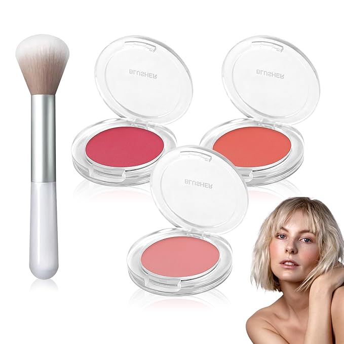 3 Colors Blush Palette,Matte Contour Makeup Blush for Cheeks,Waterproofing Highly Pigmented Face Cheek Blusher with Make Up Brush A12-FemmiqueWomen