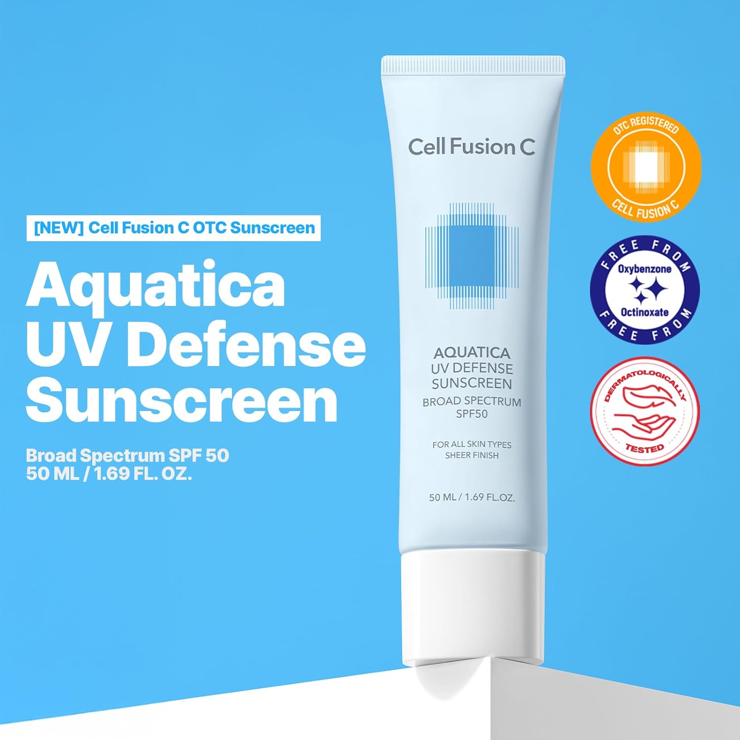 Cell Fusion C Aquatica UV Defense Face Sunscreen SPF 50, No White Cast, Hydrating SPF Moisturizer with PDRN, 50ml / 1.69 fl.oz-FemmiqueWomen