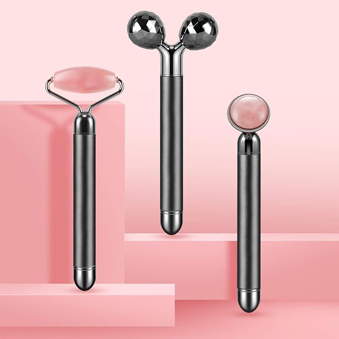 3-IN-1 Electric Jade Roller 3D Roller Facial Roller & Face Massager,Black-FemmiqueWomen