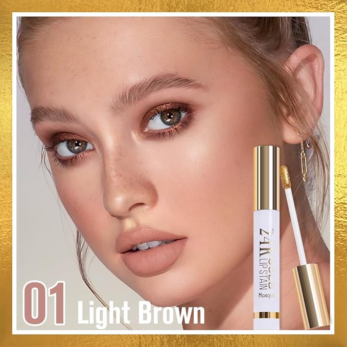 2Pcs 2025 New 24K Gold Liquid Lip Gloss Peel Off Lip Stain Tattoo with Tweezer, Lips Stain Peel Off Masque, Long Lasting Waterproof Lip Tint Stain, Transfer-proof for All Skin Types 01#+02#-FemmiqueWomen