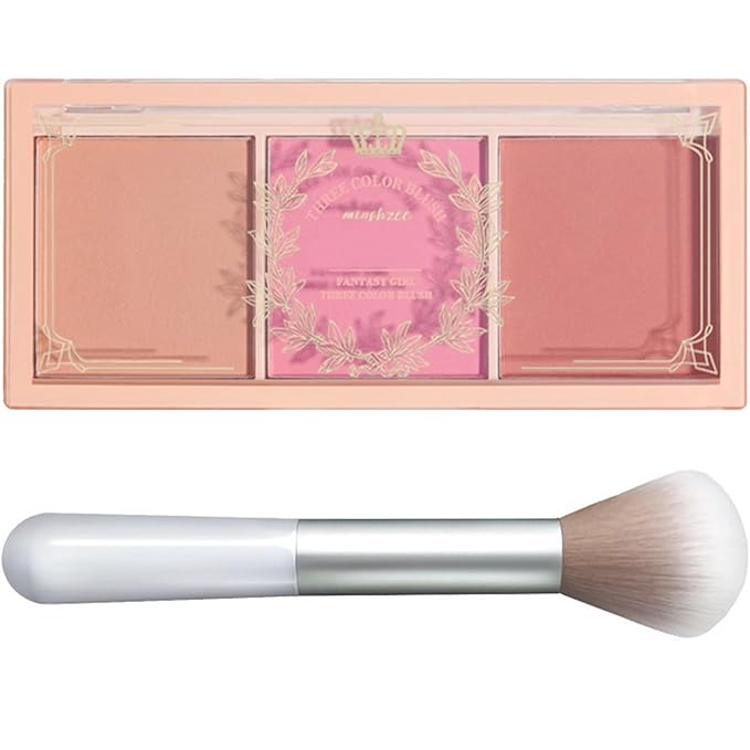 3 Color Matte Pink Blush Palette with Brush, Long Lasting Cheek Makeup, Smooth and Light Blush Powder for Face Beauty-FemmiqueWomen