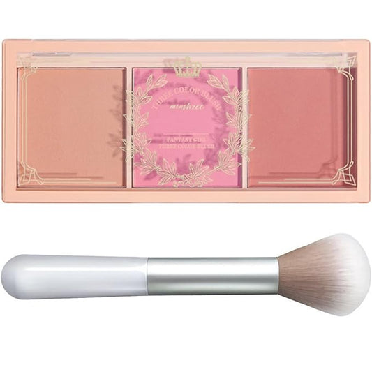 3 Color Matte Pink Blush Palette with Brush, Long Lasting Cheek Makeup, Smooth and Light Blush Powder for Face Beauty-FemmiqueWomen