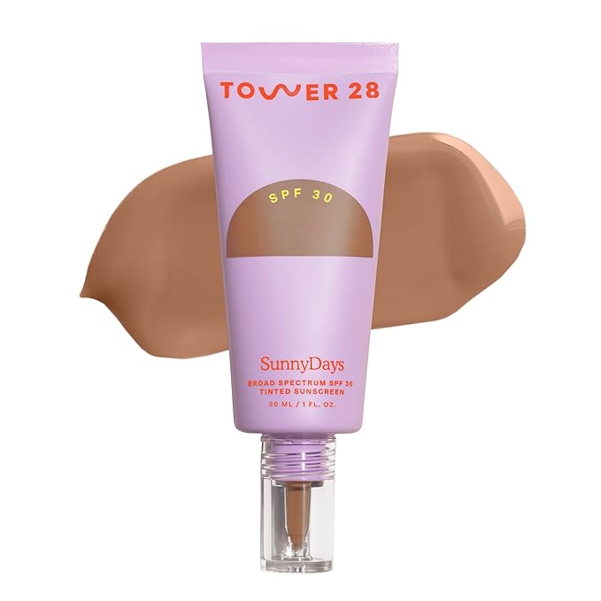 Tower 28 Beauty SunnyDays SPF 30 Tinted Mineral Sunscreen For Sensitive Skin - 2-in-1 Facial Broad Spectrum UVA/UVB Protection + Foundation - Shade 45 SILVER LAKE- Tan with Neutral Undertones, 1 Fl Oz