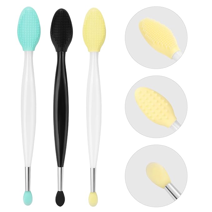 Unaone Lip Scrub Brush - 3 PCS Dual-ended Lip Scrubber Exfoliator and Silicone Lip Brush, 2-in-1 Silicone Lip Scrub Tool Lip Mask Applicator, Gentle Exfoliator & Applicator for Soft-FemmiqueWomen