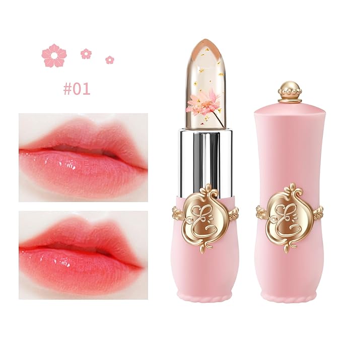 3 Pcs/Set Flower Jelly Lipstick Set Temperature Change Moisturizer Long Lasting Nutritious Balm Magic Color Change Lip Gloss (3Pcs Flower Jelly Lipstick 010203)-FemmiqueWomen