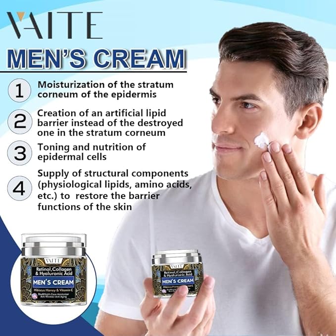 VAITE Mens Face Skin Moisturizer with Collagen, Retinol Ant-Aging, Anti-Wrinkle Under the Eyes Men's cream care for Face with Hibiscus & Honey, Hyaluronic acid, Vitamin C Made in USA-FemmiqueWomen