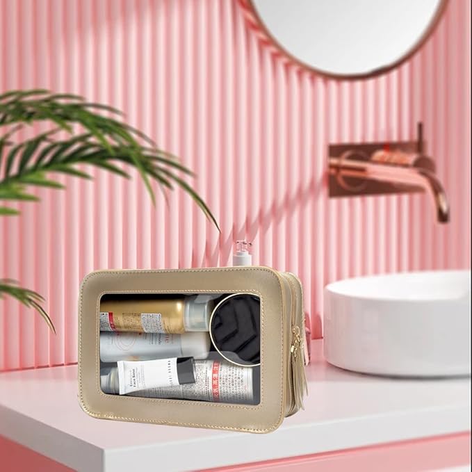 Clear Makeup Bag Small, TSA Approved Portable Toiletry Bag with Zipper Cosmetic Travel Bag Makeup Organizer Case Mini Makeup Pouch for Purse Car Organizer Bag for Women Men-FemmiqueWomen