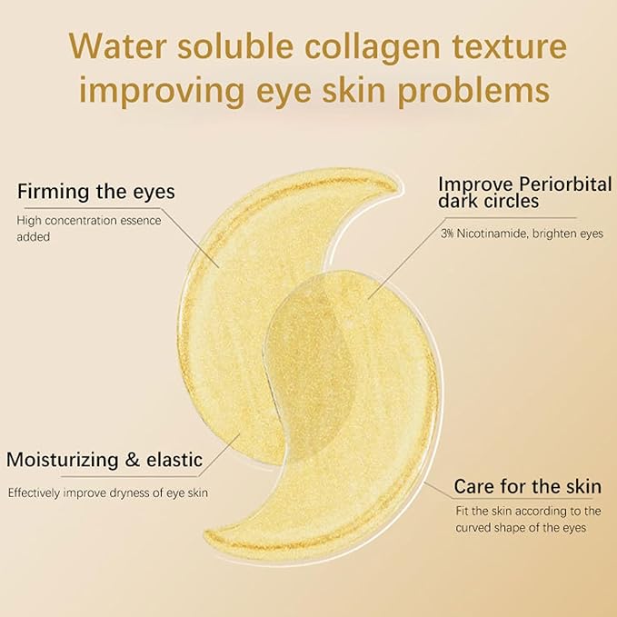 24K Gold Eye Masks, Crystal Collagen Eye Patches for Puffy Eyes, Reducing Fine Lines, Effectively Moisturizing Gold Eye Mask for Dark Circles and Puffiness Wrinkle Eye Bags-FemmiqueWomen