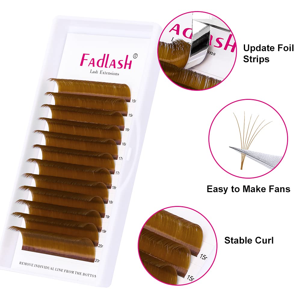 FADLASH Easy Fan Volume Lashes 0.07 D Curl Lash Extensions 8-14mm Mixed Tray Brown Color Easy Fan Lashes Blooming Eyelash Extension Volume (Blond 0.07-D, 8-14mm)-FemmiqueWomen