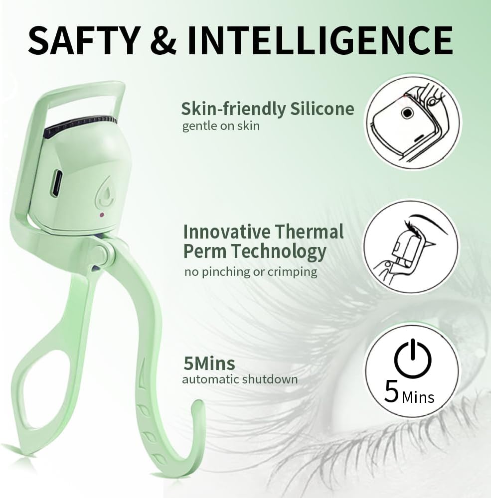 Heated Eyelash Curler, Fast Heat up Within 5s, 24 Hours Long Lasting, Rechargeable Electric Eyelash Curler, Temperature Control, Safe Anti-Burn Eyelash Curlers, Quick Natural Curling Eye Lashes-FemmiqueWomen