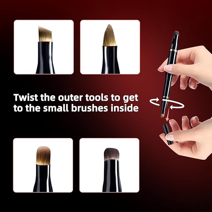 Unaone 4 in 1 Makeup Brush - Travel Lip Brush Eyebrow Brush Eyeshadow Brush Concealer Brush, Portable Multi-function Makeup Brushes-FemmiqueWomen