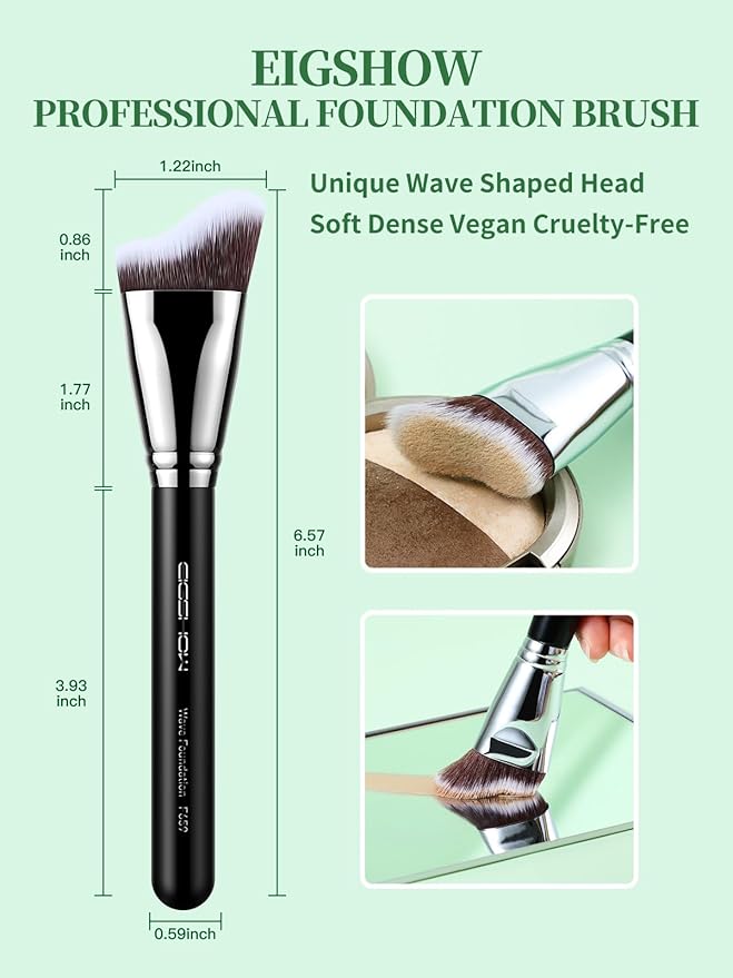 EIGSHOW Foundation Brush with Wave Shaped Head for Liquid, Cream, Powder Blending Cheekbones Jawline, Large Premium Dense Synthetic Bristles (F659)-FemmiqueWomen