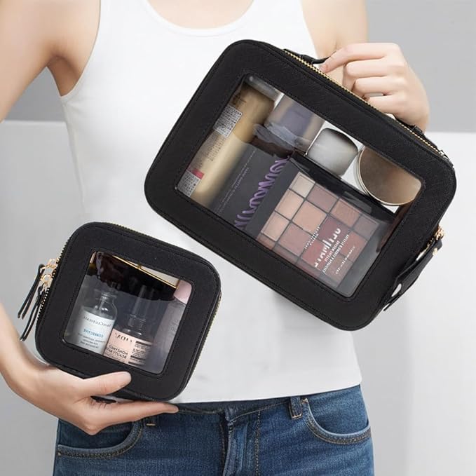 Clear Makeup Bag Small, TSA Approved Portable Toiletry Bag with Zipper Cosmetic Travel Bag Makeup Organizer Case Mini Makeup Pouch for Purse Car Organizer Bag for Women Men-FemmiqueWomen