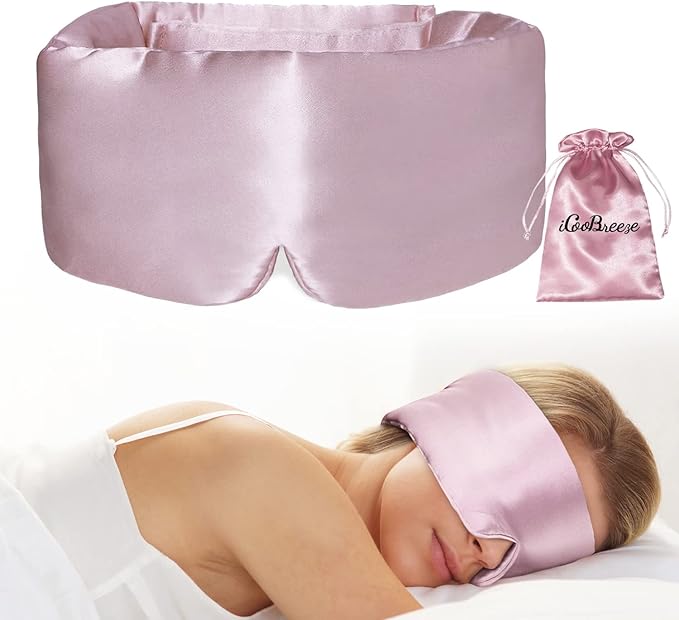 100% Natural Silk Eye Mask for Women Men, Soft Pressureless Cooling Blackout Eye Covers for Sleeping, Large Size Sleep Mask fits All Heads Adjustable, 1PC, Lotus Pink-FemmiqueWomen