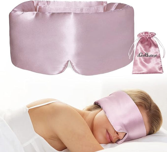 100% Natural Silk Eye Mask for Women Men, Soft Pressureless Cooling Blackout Eye Covers for Sleeping, Large Size Sleep Mask fits All Heads Adjustable, 1PC, Lotus Pink-FemmiqueWomen