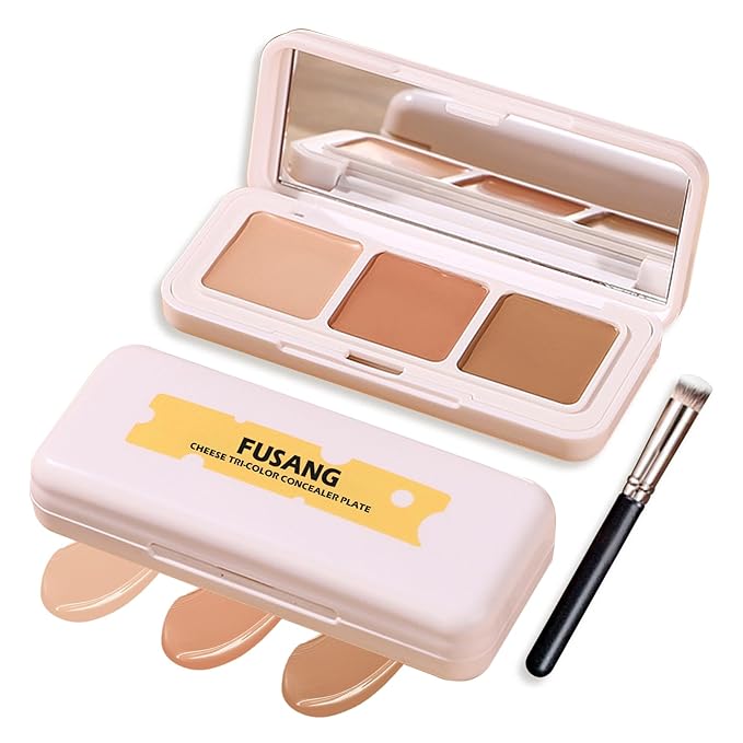 3 Colors Correcting Concealer Palette,Full Coverage Cream Contour Palette,Professional Contouring Foundation Long Wear Highlighting Concealer Contour Cream Makeup Palette with Brush-FemmiqueWomen