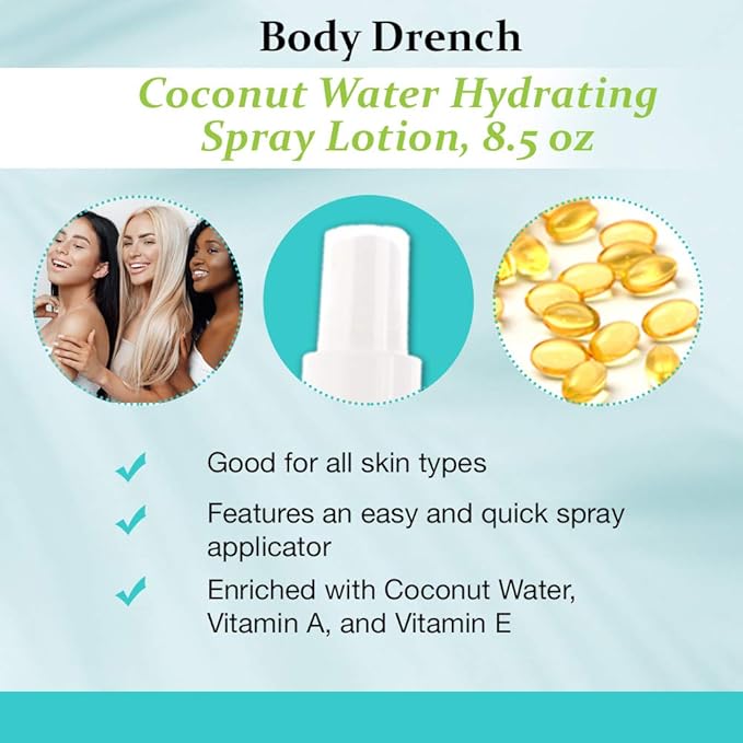 Body Drench Coconut Water Hydrating Spray Lotion for All Skin Types, 8.5 fl oz-FemmiqueWomen