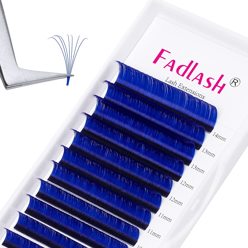 Volume Eyelash Extensions D curl Easy Fan Lash Extensions 8~14mm Mix Tray Blue 0.07mm Lash Extension Supplies by FADLASH (Blue 0.07-D-Mix)-FemmiqueWomen