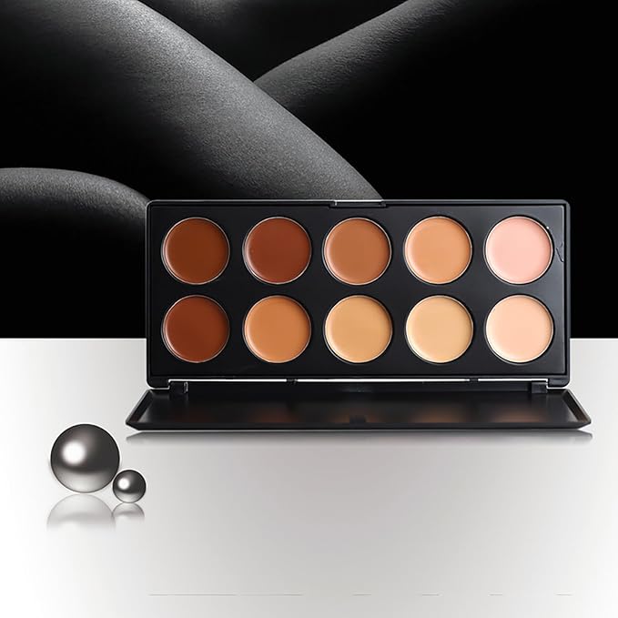 10 Shade Creamy Concealer Kit with Makeup Brush Set, 3 In 1 Professional Cream Concealer, Contour, Foundation, Color Corrector for Diminishes Appearance Dark Circles & Softens Fine Lines-FemmiqueWomen