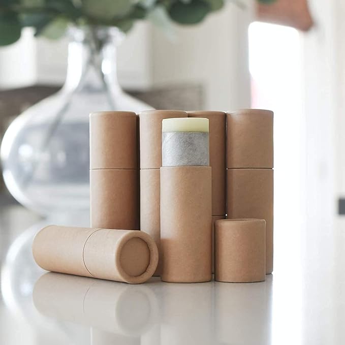 10 Pcs 2 Oz Paperboard Lip Balm Tubes Cardboard Tubes Empty DIY Lipstick Tube Refillable Lip Gloss Container Solid Perfume Tubes 60g Chapstick Container for Cosmetic Samples Deodorant(Brown)-FemmiqueWomen