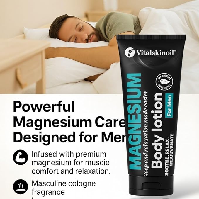 Magnesium Glycinate Body Lotion, Body Butter Cream for Men. Cologne Scented, 5.29 oz, Sleep Easy Formula-FemmiqueWomen