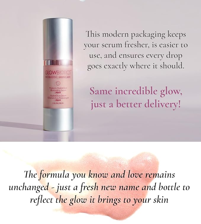 Glowbiotics Probiotic HydraGlow Illuminating Serum Pink: Hydrating Dew Drops for Radiant Skin, Illuminating Glow Enhancer with Hyaluronic Acid and Probiotics, 1 Fl Oz-FemmiqueWomen