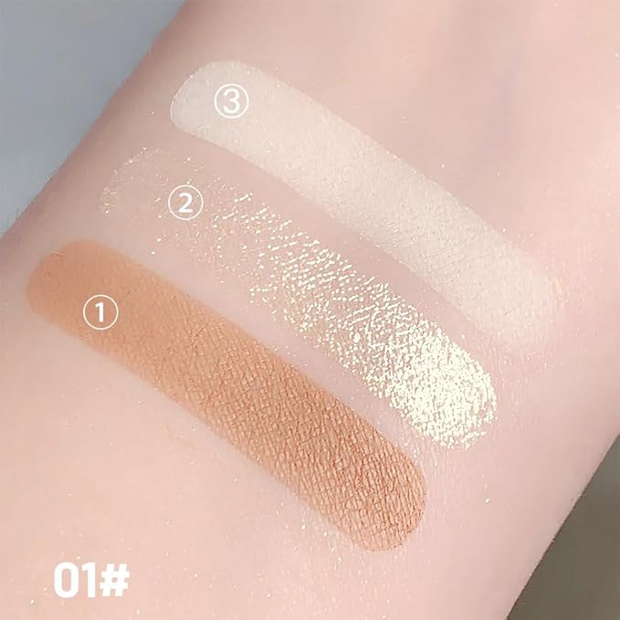 3 IN 1 Brown Nude Face Highlight Bronzer Powder Palette for Face Cheeks Contour Brightening, Buildable Matte Coverage Natural Makeup,Ultra Sculpt Nose Shadow Eyeshadow Primer 01#-FemmiqueWomen