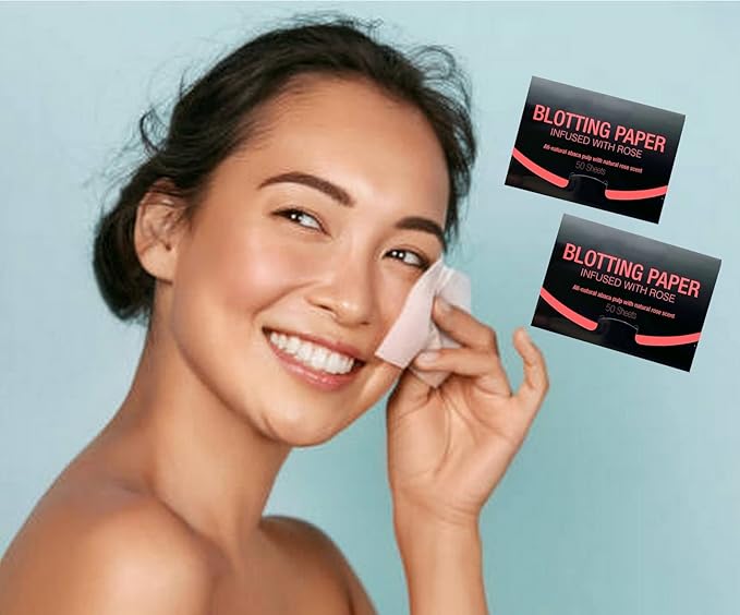 2 Pks ROSE INFUSED Natural Abaca Blotting Paper - 100 Oil Blotting Sheets - Makeup Friendly UNISEX All Skin Types Oily Skin Shine Blotter Photography Zoom Meetings Travel Gym School - MADE IN TAIWAN-FemmiqueWomen